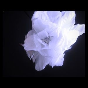 Feather Peony wedding hair comb rhinestone center